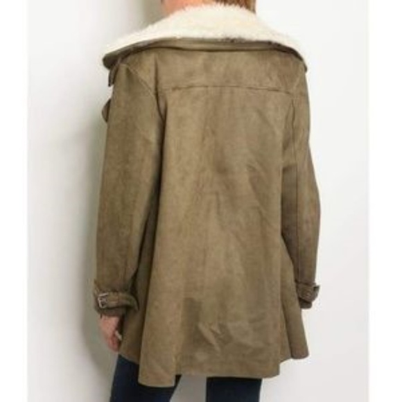 OLIVE SUEDE MINI TRENCH COAT - Picture 3 of 3